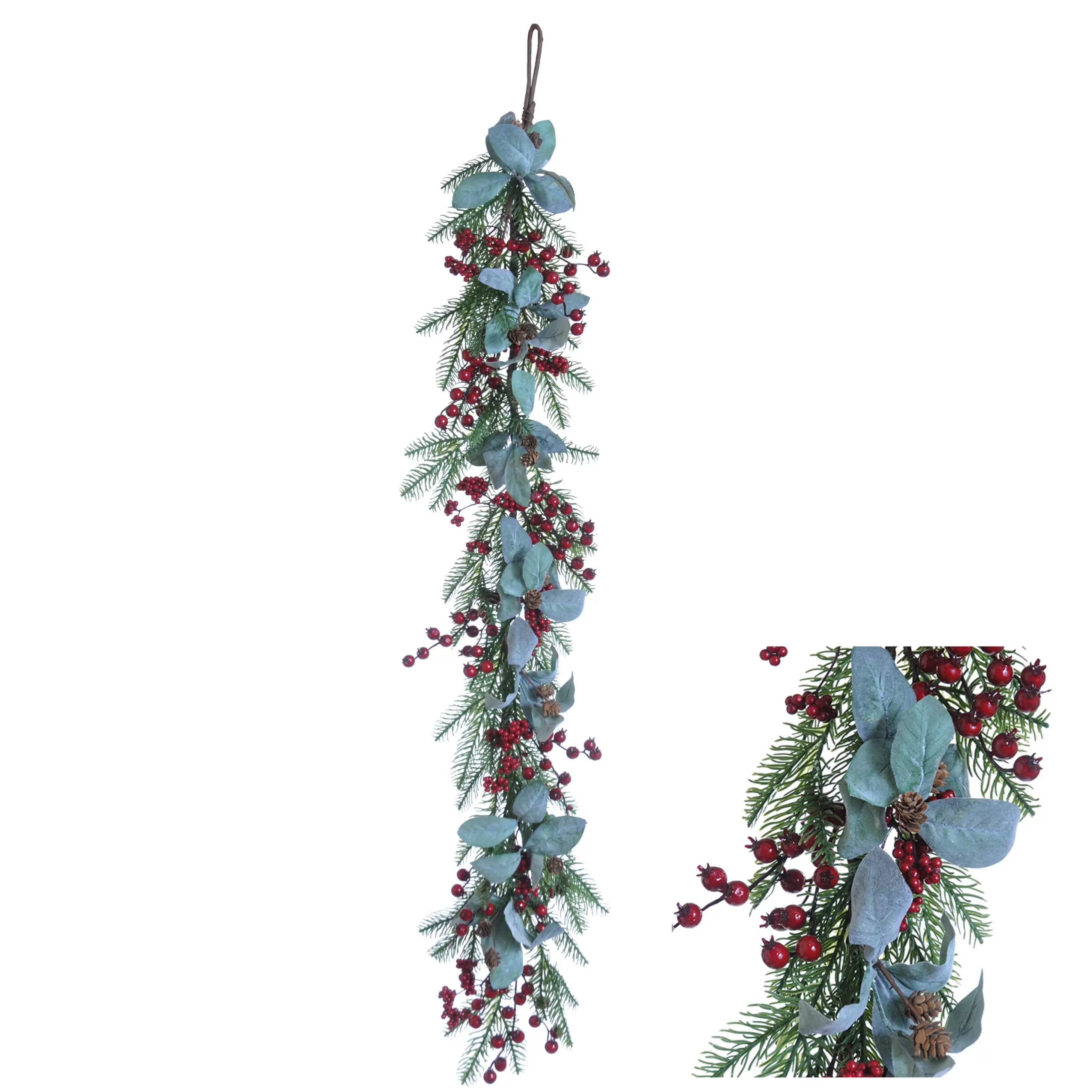 4.2Ft Garland With Red Berries And Pinecone*Christmas Land Shop