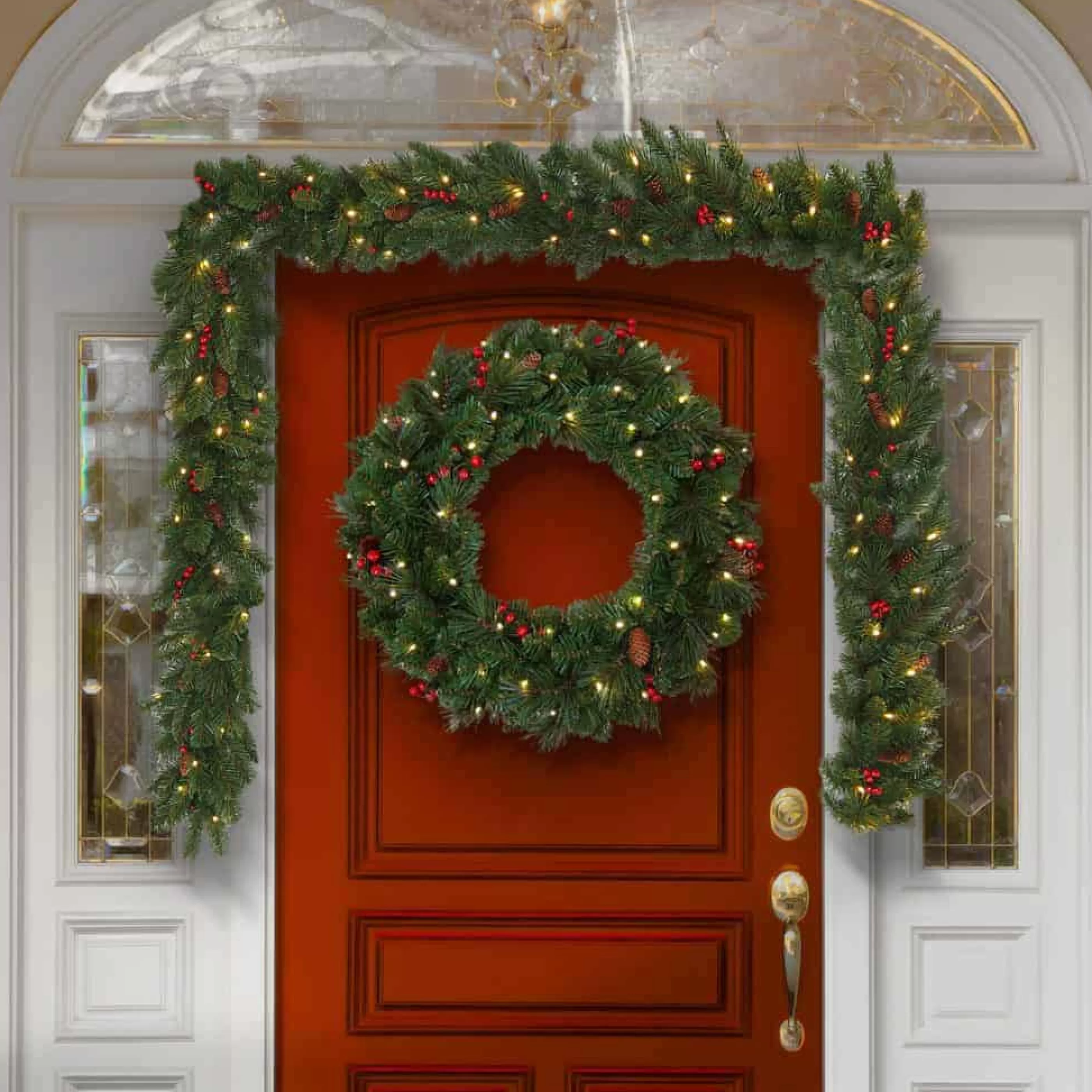 9Ft Everyday Collection Pre-Lit Christmas Garland With Pine Cones & Red Berries*Christmas Land Hot