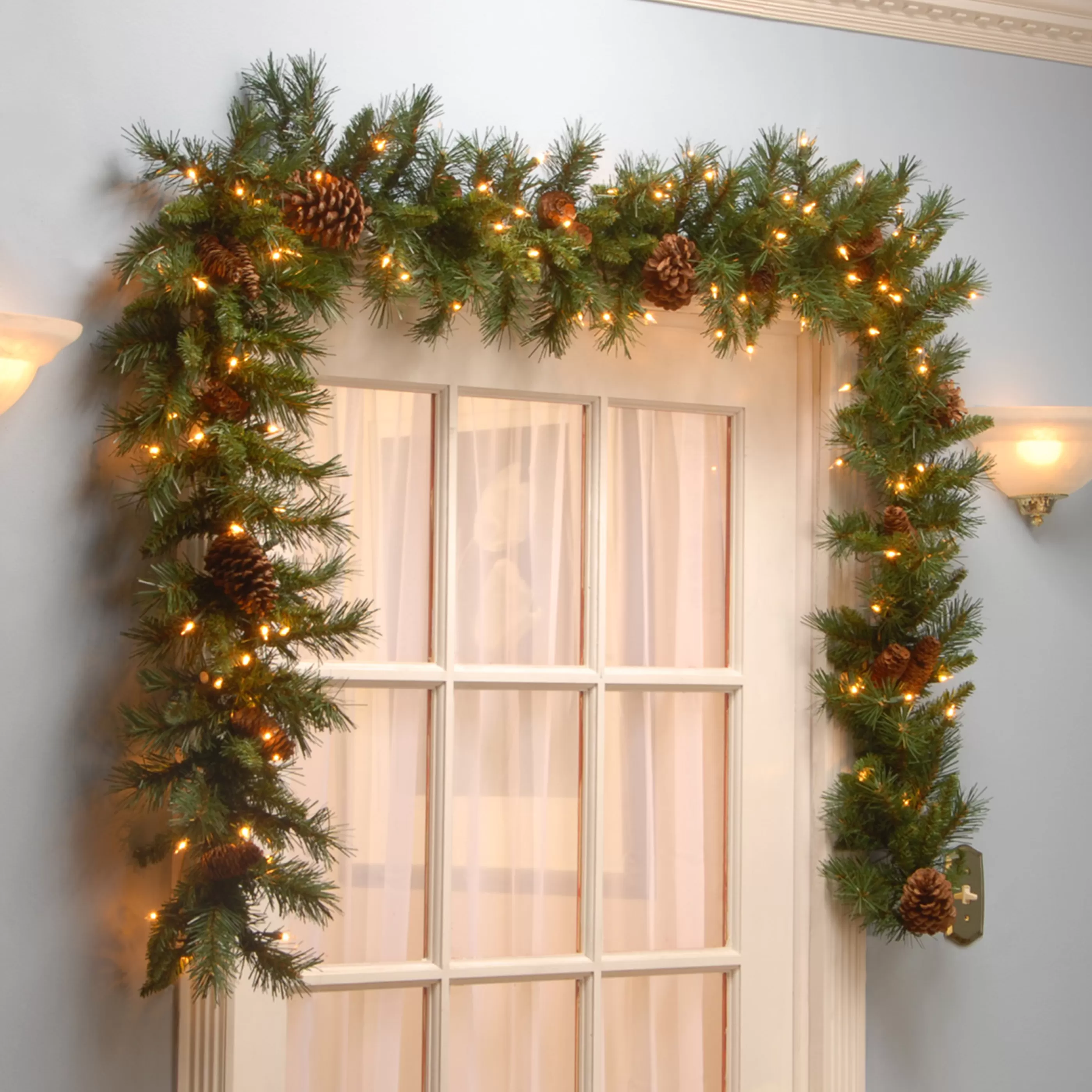 9Ft Pine Cone Pre-Lit Christmas Garland*Christmas Land Shop