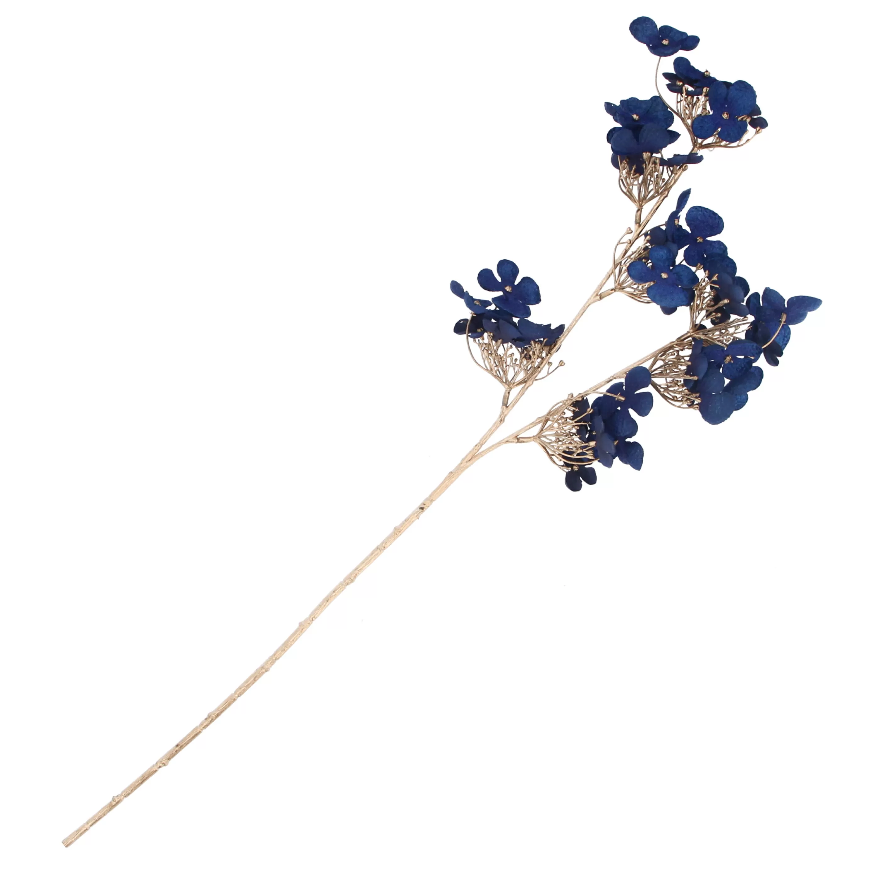 Blue Fabric Hydrangea With Gold Glitter Stem*Christmas Land Outlet