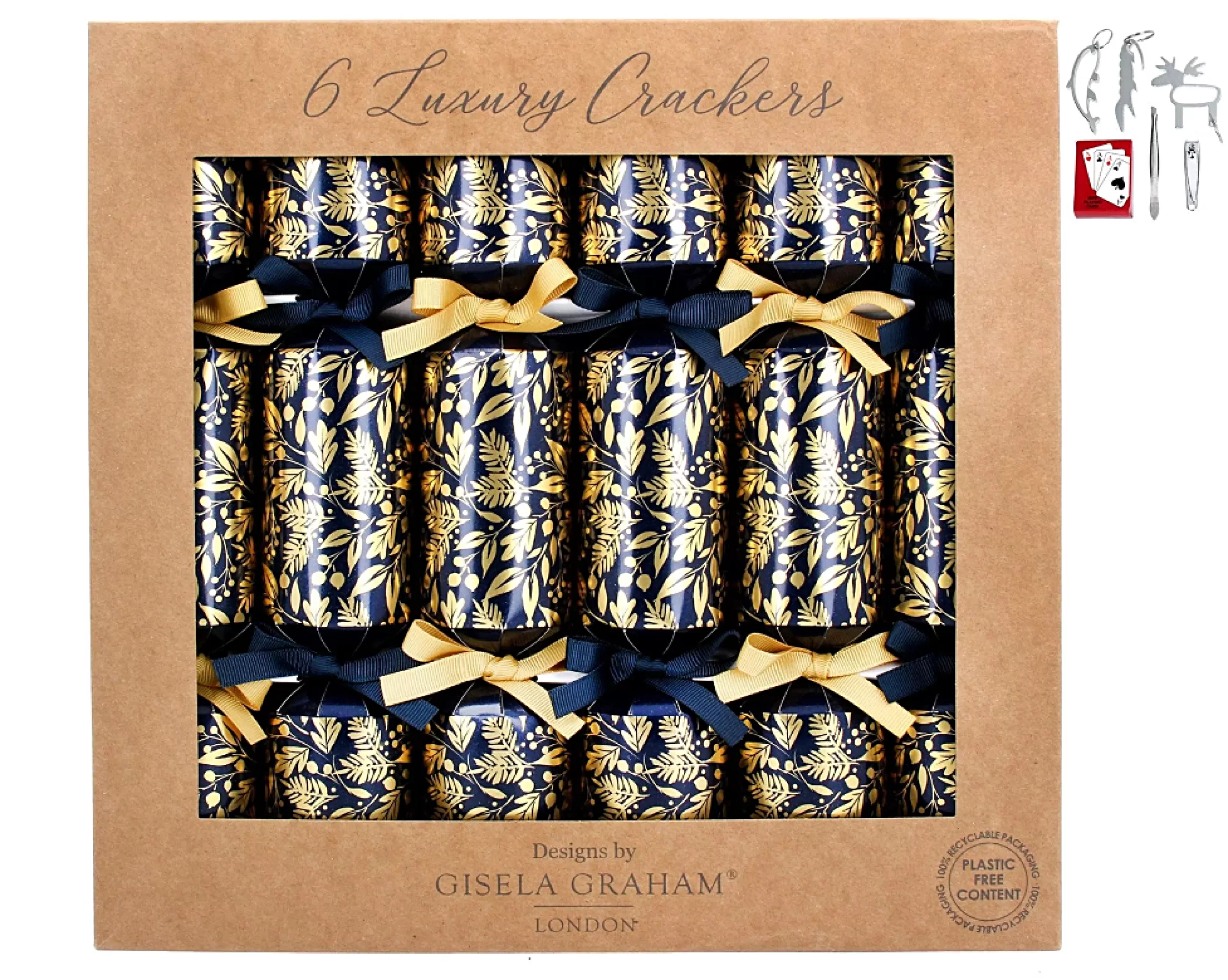 Christmas Crackers Blue Gold Floral Design*Christmas Land Online