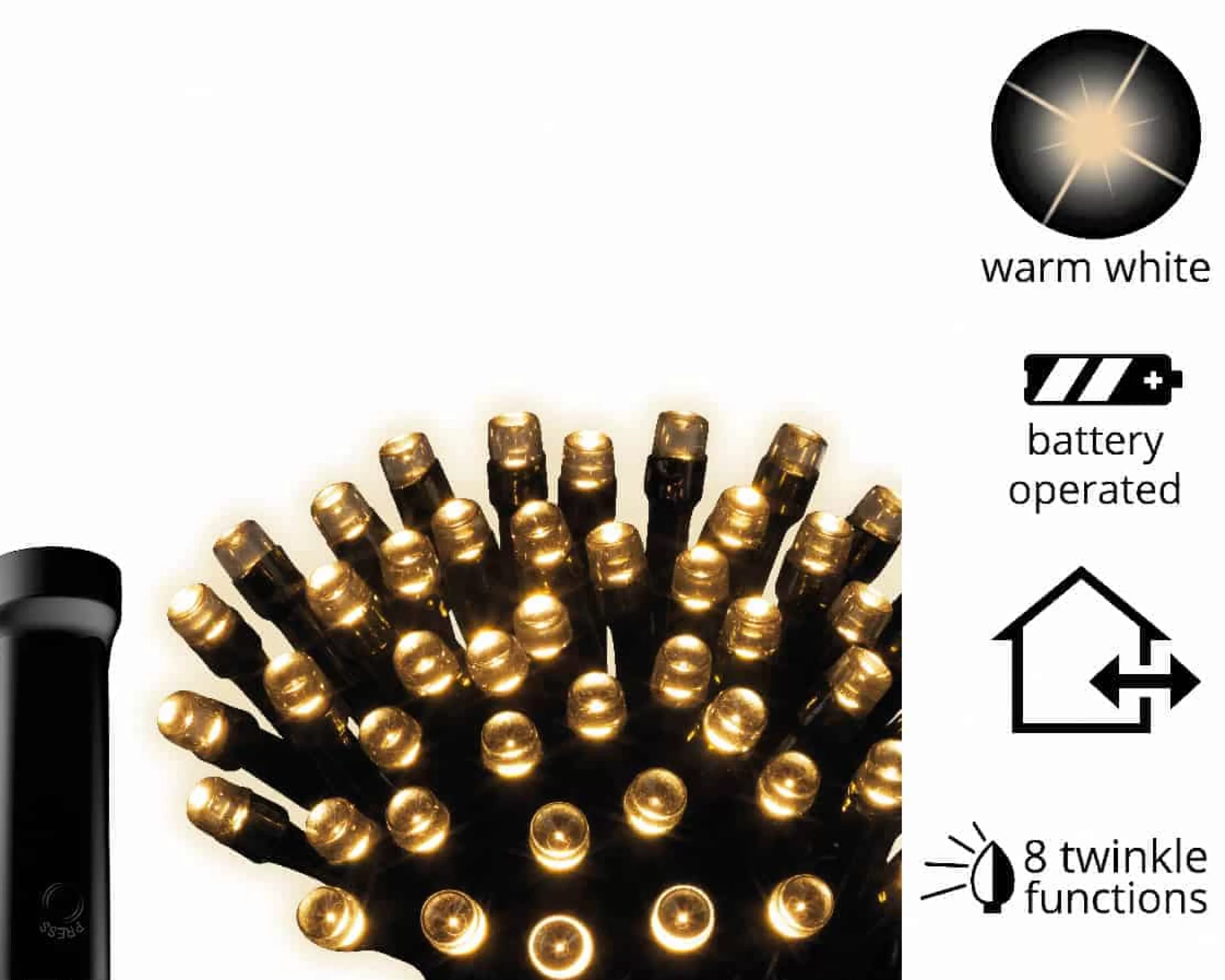 Durawise Warm White Battery Christmas Lights With Timer (Black Wire) Various Sizes*Christmas Land Hot