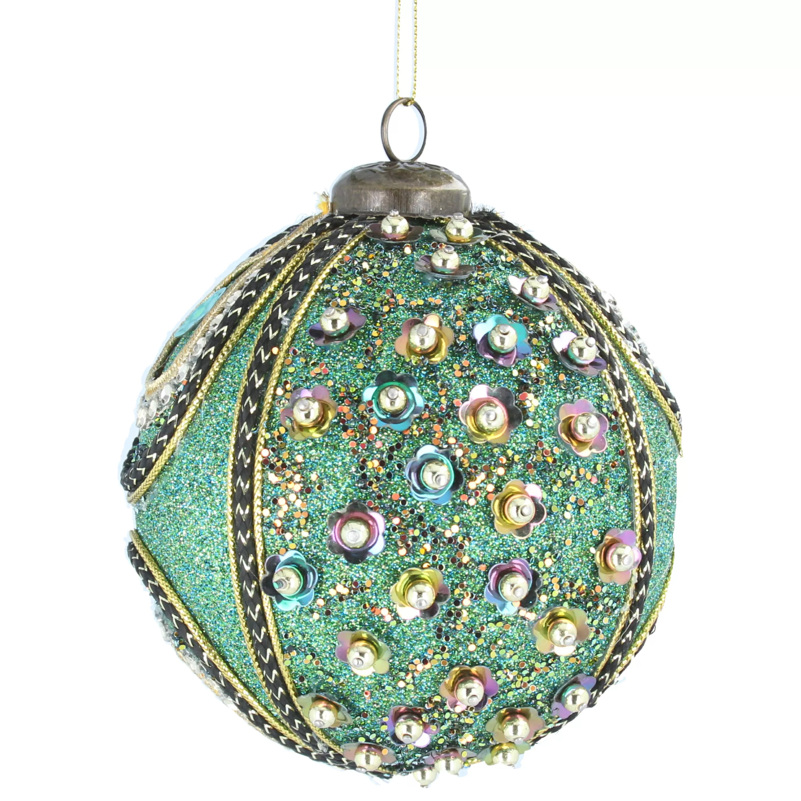 Peacock Green Glitter Braid Sequin Ball*Christmas Land Best Sale