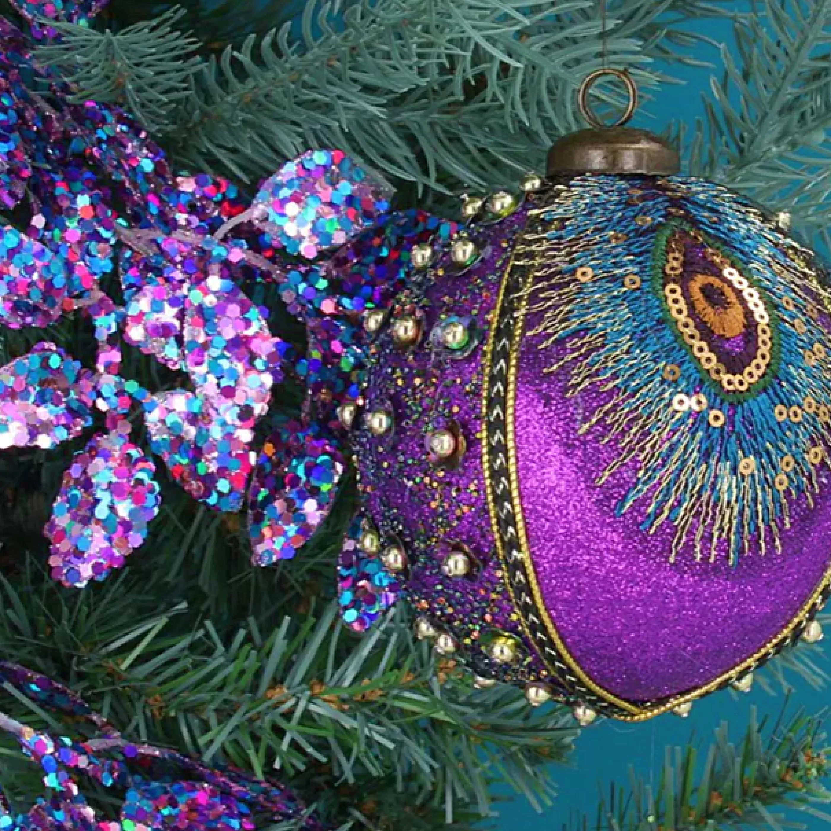 Peacock Purple Glitter Braid Sequin Ball Decor*Christmas Land Hot