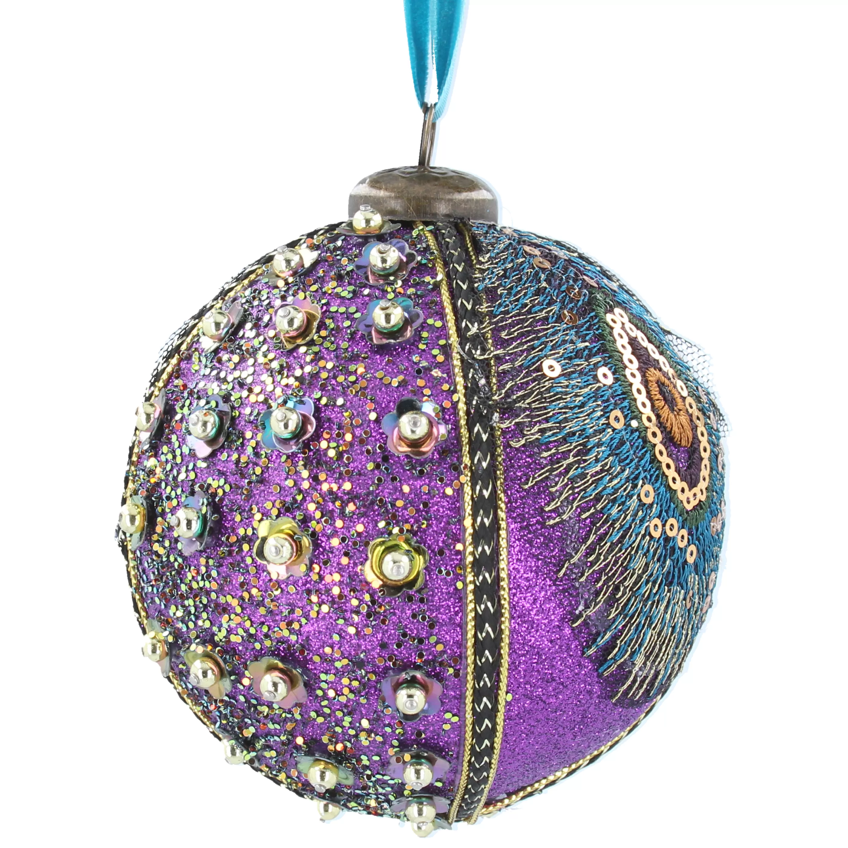 Peacock Purple Glitter Braid Sequin Ball Decor*Christmas Land Hot